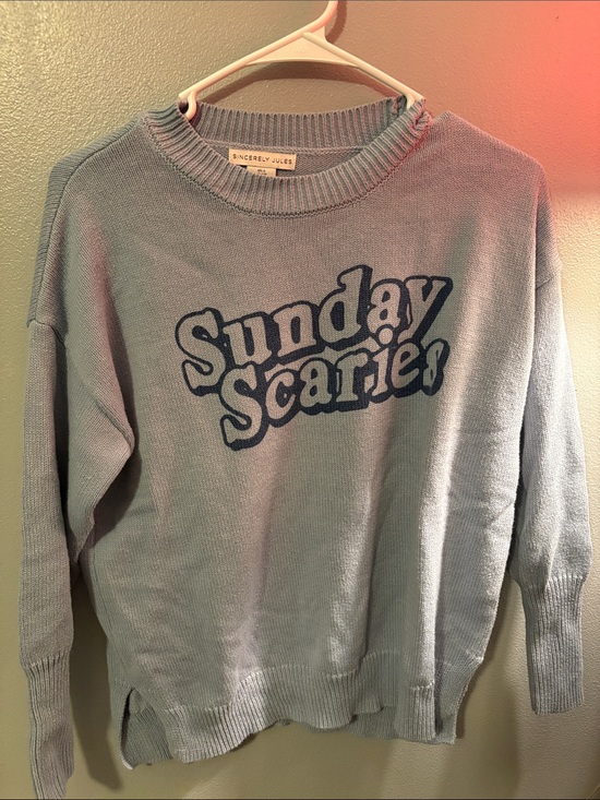 Sincerly Jules Sweaters - Sincerly Jules Pale Blue "Sunday Scarier" Crewneck Sweater